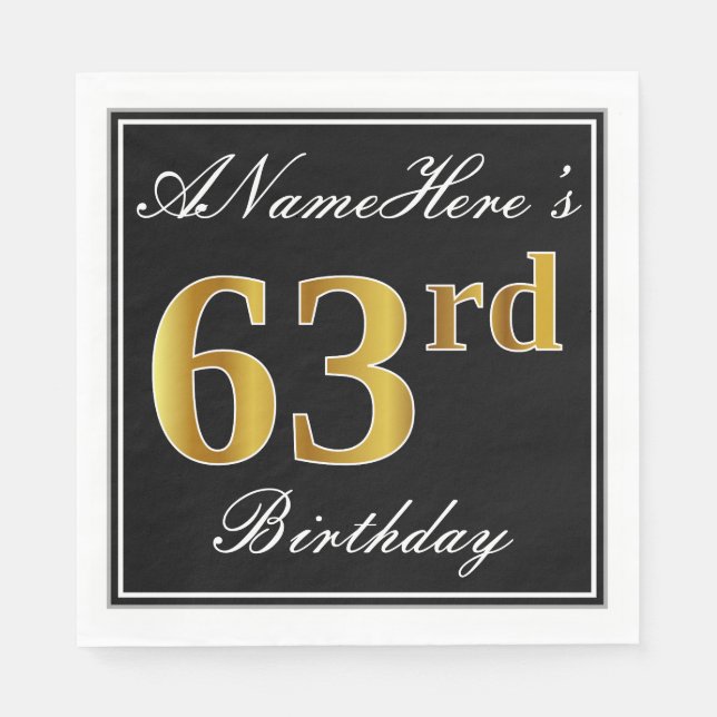 Serviette En Papier Elégant, Faux Gold 63ème anniversaire + Nom person (Devant)