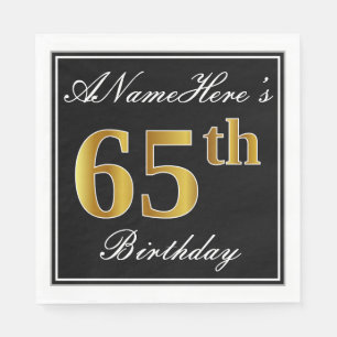 Serviette En Papier Élégant, Faux Gold 65e anniversaire + Nom person
