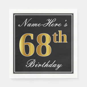 Serviette En Papier Elégant, Faux Gold 68e anniversaire + Nom personna