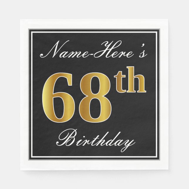 Serviette En Papier Elégant, Faux Gold 68e anniversaire + Nom personna (Devant)