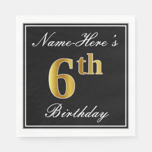 Serviette En Papier Elégant, Faux Gold 6e anniversaire + Nom personnal