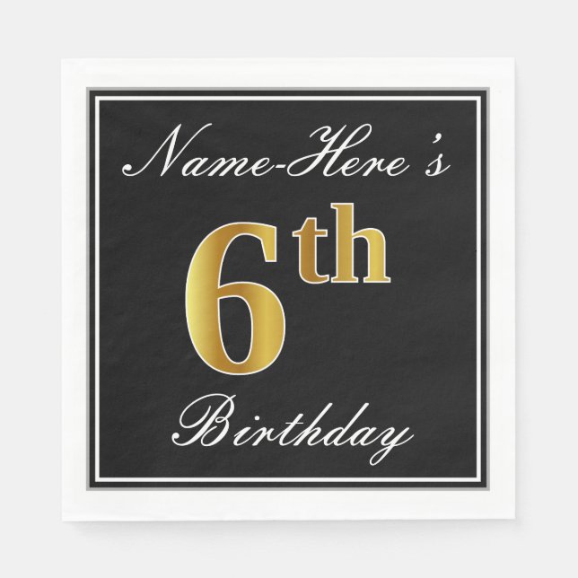 Serviette En Papier Elégant, Faux Gold 6e anniversaire + Nom personnal (Devant)