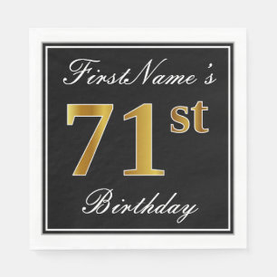 Serviette En Papier Elégant, Faux Gold 71ème anniversaire + Nom person