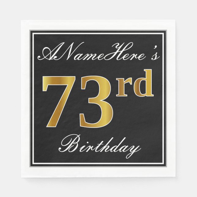 Serviette En Papier Elégant, Faux Gold 73ème anniversaire + Nom person (Devant)