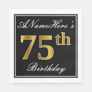 Serviette En Papier Élégant, Faux Gold 75e anniversaire + Nom person