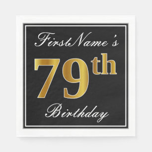 Serviette En Papier Elégant, Faux Gold 79e anniversaire + Nom personna