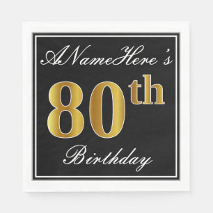 Serviette En Papier Elégant, Faux Gold 80e anniversaire + Nom personn
