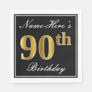 Serviette En Papier Elégant, Faux Gold 90e anniversaire + Nom personna