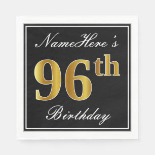 Serviette En Papier Elégant, Faux Gold 96e anniversaire + Nom personna
