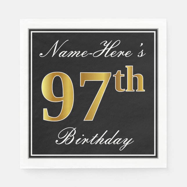 Serviette En Papier Elégant, Faux Gold 97e anniversaire + Nom personna (Devant)