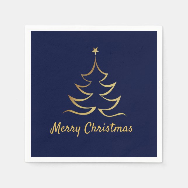 Serviette En Papier Élégant Faux Gold Joyeux Noël (Devant)