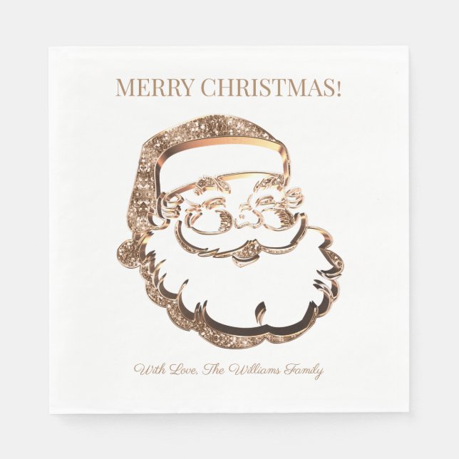 Serviette En Papier Élégant Faux Gold Santa Claus Joyeux Noël (Devant)