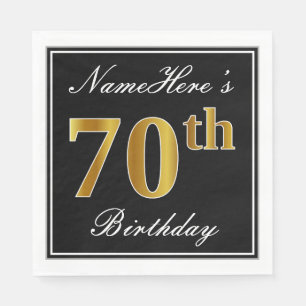 Serviette En Papier Élégant, Faux Or 70e Anniversaire + Nom Personnali