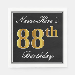 Serviette En Papier Élégant, Faux Or 88e Anniversaire + Nom Personnali