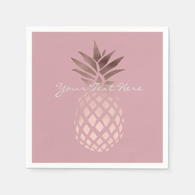 Serviette En Papier élégant faux rose or tropical ananas (Devant)