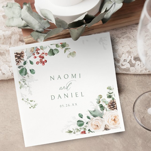 Serviette En Papier Elegant Festive Floral Holiday Winter Wedding  (Elegant Festive Floral Holiday Winter Wedding Napkins)