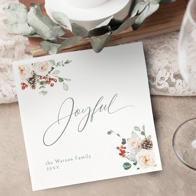 Serviette En Papier Elegant Festive Floral Joyful Christmas Holiday (Elegant Festive Floral Joyful Christmas Holiday Napkins)