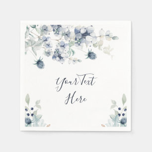 Serviette En Papier Élégant Feuillage d'Hiver Bleu Poussiéreux pour Fê