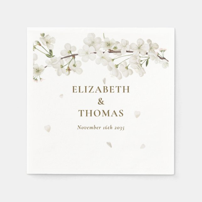 Serviette En Papier Élégant Fleur de Mariage Blanche Fleur (Devant)