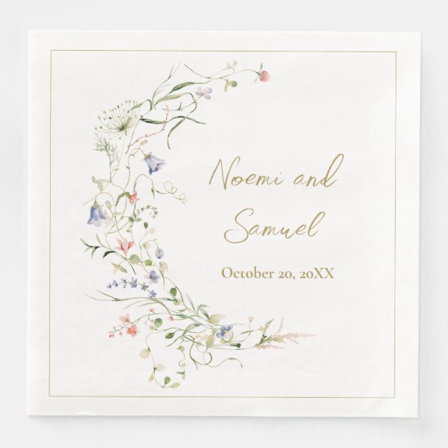 Serviette En Papier Elégant Fleur sauvage Aquarelle Delicate Mariage (Devant)