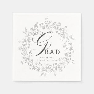 Serviette En Papier Élégant Fleur sauvage Argent Wreath Graduation