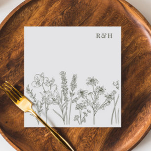 Serviette En Papier Élégant Fleur sauvage Boho Olive Green Mariage