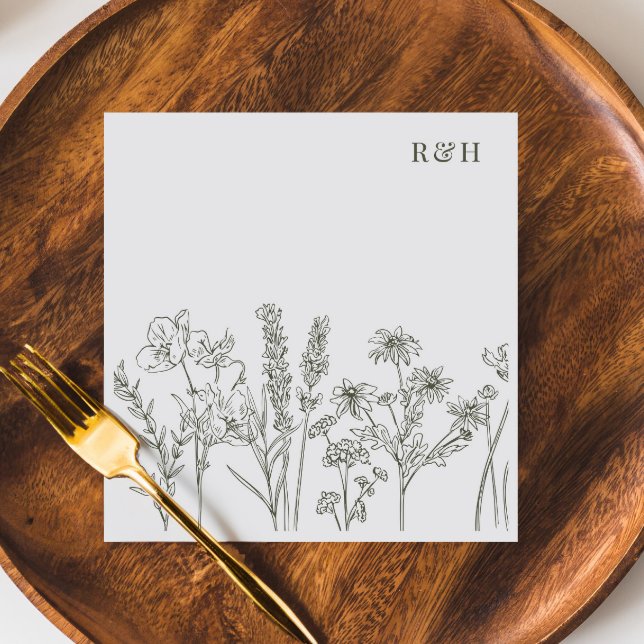 Serviette En Papier Élégant Fleur sauvage Boho Olive Green Mariage (Créateur téléchargé)