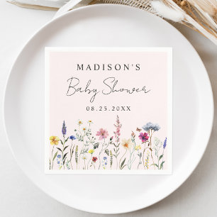 Serviette En Papier Élégant Fleur sauvage Meadow Baby shower rose pâle