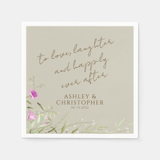 Serviette En Papier Élégant Fleur sauvage moderne Taupe Mariage (Devant)