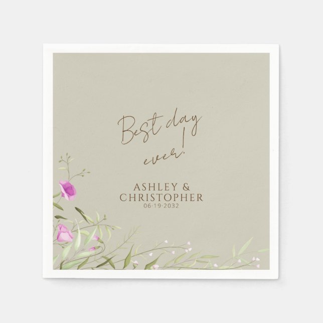 Serviette En Papier Élégant Fleur sauvage moderne Taupe Mariage (Devant)