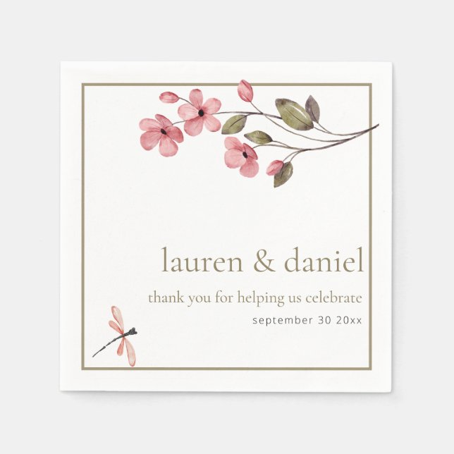 Serviette En Papier Élégant Fleur sauvage rose Dusty (Devant)