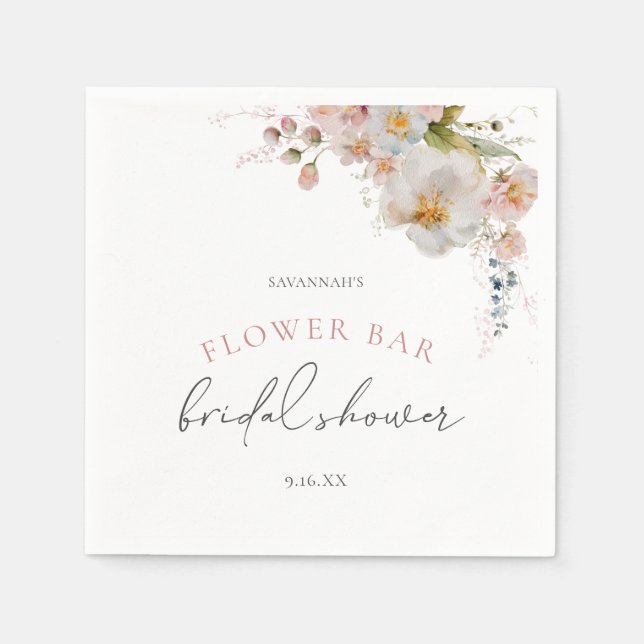Serviette En Papier Élégant Fleurs Roses Bar Floral Shower Nuptial (Devant)