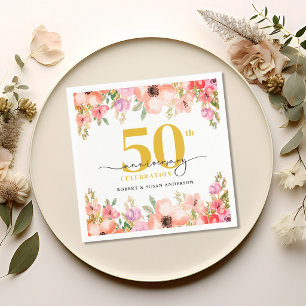 Serviette En Papier Élégant Floral 50e Anniversaire de Mariage