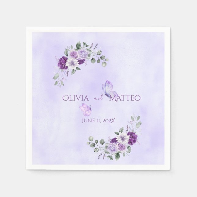 Serviette En Papier Élégant floral aquarelle violet (Devant)
