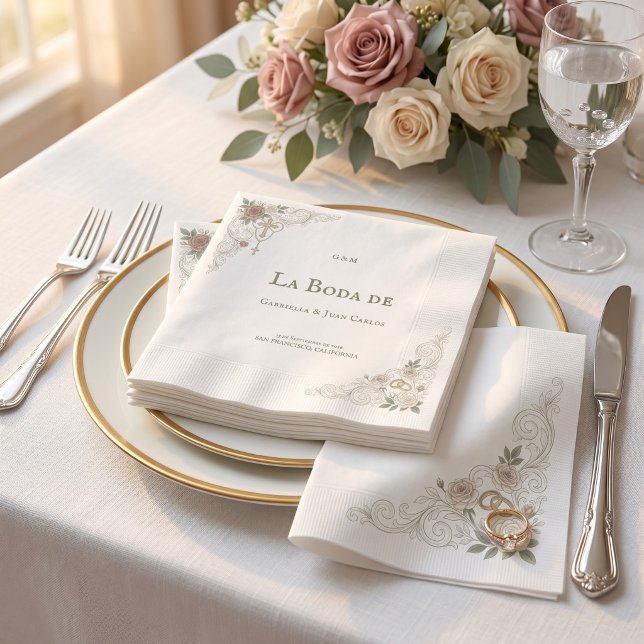 Serviette En Papier Elegant Floral Catolic Cross La Boda De (Créateur téléchargé)