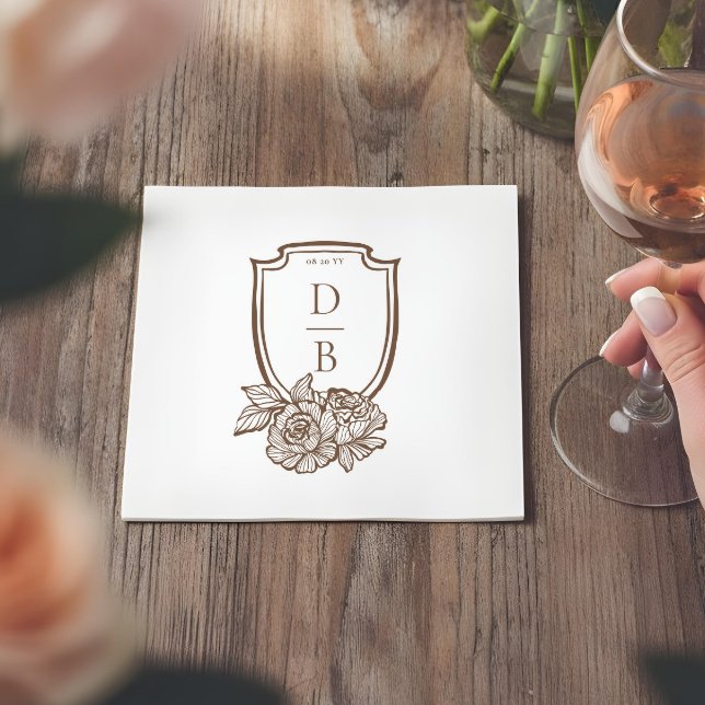 Serviette En Papier Elegant Floral Crest Couples Monogram Wedding Date (Elegant Floral Crest Couples Monogram Wedding Date Napkins)