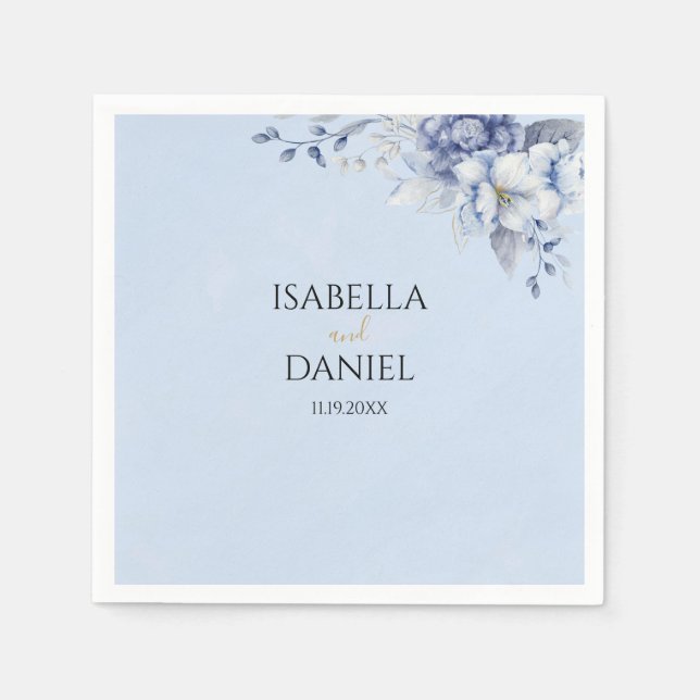 Serviette En Papier Élégant Floral Dusty Blue Powder Mariage (Devant)