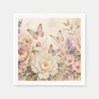 Serviette En Papier Élégant floral et papillon à l'aquarelle