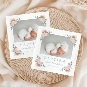 Serviette En Papier Élégant floral garçon Baptême photo