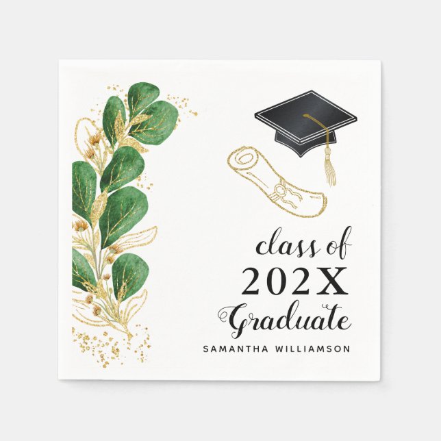 Serviette En Papier Élégant Floral Greenery Classe de 2025 Graduation (Devant)