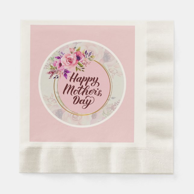 Serviette En Papier Elegant Floral "Happy Mother's Day" with Pink Rose (Devant)