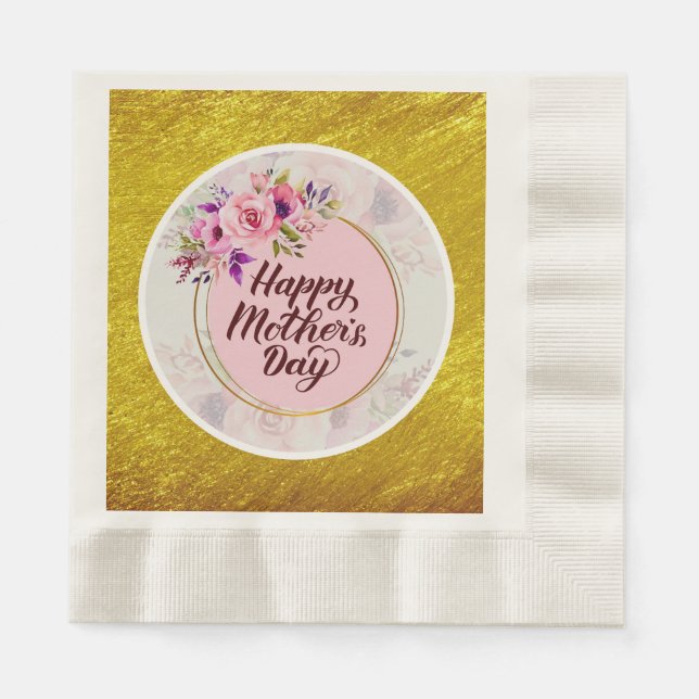 Serviette En Papier Elegant Floral "Happy Mother's Day" with Pink Rose (Devant)