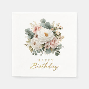 Serviette En Papier Elégant Floral "Joyeux Anniversaire"