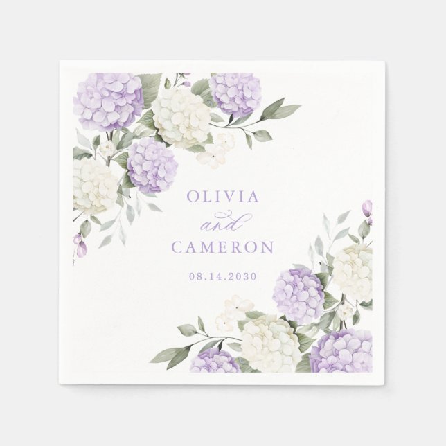 Serviette En Papier Élégant floral mariage Hydrangea violet verdure (Devant)