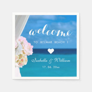 Serviette En Papier Elégant Floral Ocean Beach Mariage Bienvenue
