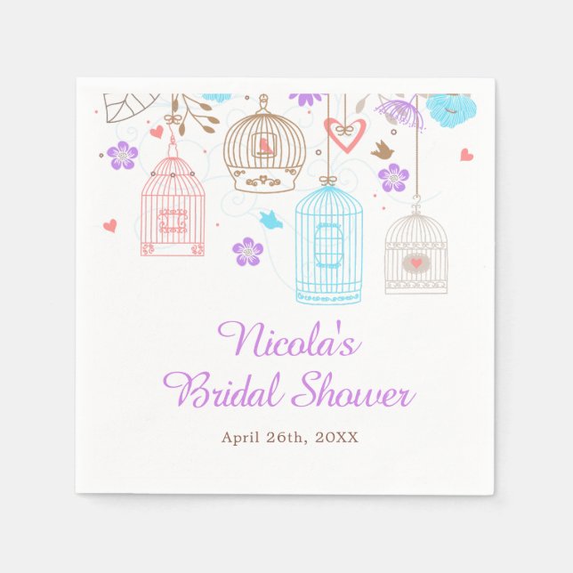 Serviette En Papier Elegant Floral Purple and Blue Bridal Shower (Devant)