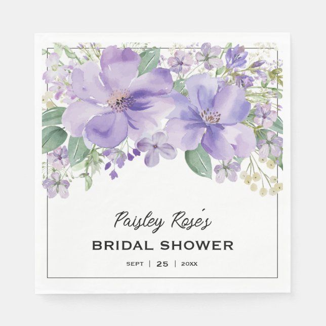 Serviette En Papier Elegant Floral Purple Bridal Shower (Devant)