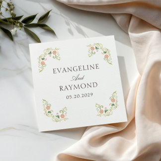 Serviette En Papier Élégant floral rococo aquarelle mariage