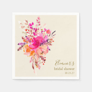Serviette En Papier Élégant floral rose chaud personnalisé pour la dou