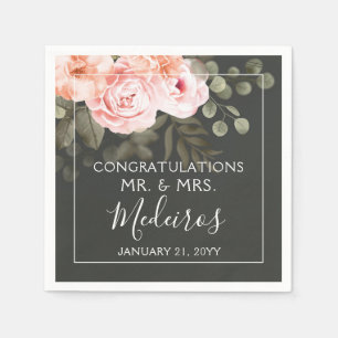 Serviette En Papier Élégant floral rose poudré botanique mariage moder